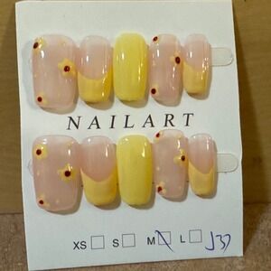Yellow Floral French Tip Press On Nails Square Medium Set
